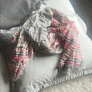 Floreat by Anthropologie Pink, Orange and Gray Striped Scarf